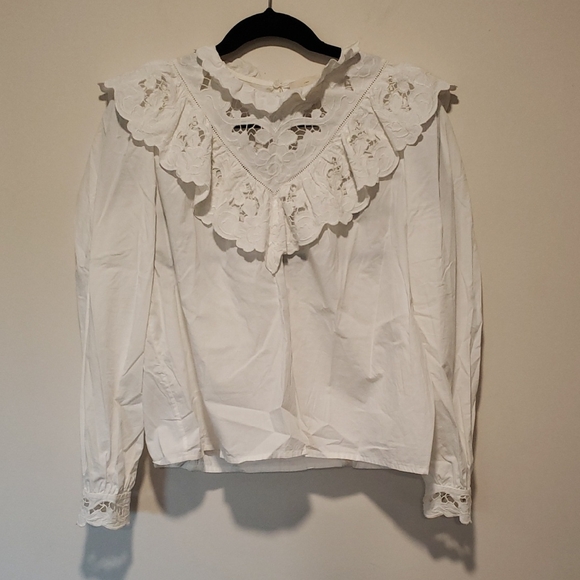 Sezane Tops - Sezane White Ruffled Lace Blouse